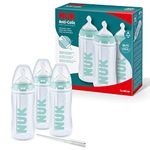 NUK First Choice+ Anti Colic Professional Baby Bottles Set | 0-6 Months | Temperature Control | 300 ml | BPA-Free | Silicone Teat | Blue | 3 Count