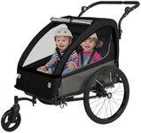 Sepnine 2-in-1 Kids Bike Trailer and Stroller with Suspension – Bike Trailer for 1 to 2 Children, Jogging Function, Foldable, 5-Point Harness, Spacious Storage, with Bug Screen and Weather Shield