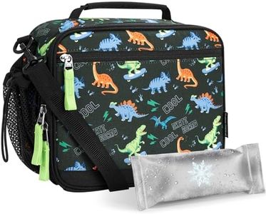 Choco Mocha Lunch Box Kids Lunch Box for Girls Lunch Boxes for School Lunch Bag ice packs with Shoulder Strap for Toddler Preschool Kindergarten Black & Green Dinosaurs