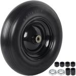 4.80/4.00-8" Flat Free Tire and Wheel - 16 Inch Solid Rubber Wheelbarrow Tires with 5/8" and 3/4" Ball Bearings, 3" Centered Hub (Extra Adapter kit includes Bearing, 1" and 1/2" Nylon Spacers)