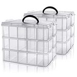 Kurtzy 3 Tier Clear Transparent Plastic Stackable Storage Box (2 Pack) - Adjustable Compartment Slots - Max 30 Compartments - Container for Storing & Organising Toys, Jewellery, Beads, Arts & Crafts