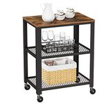 VASAGLE Serving Cart, 3-Tier Kitchen Cart on Wheels with Storage and Steel Frame, Rustic Brown ULRC78X