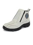 Eego Italy Rider-4, Water Resistant Biker boot/Motorcycle riding boot, real leather upper & anti slip sole with steel toe protection, padded in socks, 3M Reflectors,lace free and walkable with shin and ankle protection_RIDER-4-WHITE-6