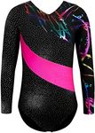 HOZIY Long Sleeve Leotards for Toddler Girls Kids Black 2t 3t 2t-3t 2/3 Year Old Colorful Ribbon Hot Pink Stripe Sparkle Shiny Fall Winter Dance Clothing Clothes Apparel