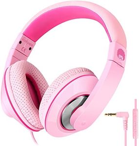 RockPapa Auriculares para niños, Auriculares con Cable y Micrófono, Over Ear, Ajustable, Jack Audio 3,5mm, para Niños Adultos Colegio Viajar, Rosa