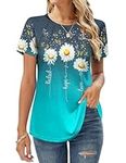 Zeagoo Summer Tops for Womens Casual Floral Shirts Dressy Pleated Blouse Crew Neck Short Sleeve Tshirt
