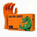 TG TOUGH GLOVE Gator Gripz (L) Nitrile Gloves (Pack Of 50) | Diamond Texture Orange Disposable Gloves | Powder & Latex Free | Super Strong Heavy-Duty Gloves