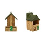 Nature Forever Hut Wooden Feeder, Brown & Nest Box for Robin and Other Garden Birds, Brown