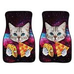 HUGS IDEA Universal Cars Front Seats Floor Foot Mats Funny Pizza Cat Galaxy Anti-Slip Rubber Liners Carpet