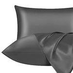 Lazzaro Home Satin Silk Pillowcases For Hair And Skin 2 Pack Pillow Cases with Envelope Closure Pillowcase Size 50 x 75 cm (Charcoal, 2pcs Pillowcases (50x75cm))