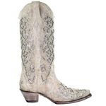 Corral Women's 13-inch White/Green Glitter Inlay & Crystals Pull-On Cowboy Boots - Sizes 5-12 B