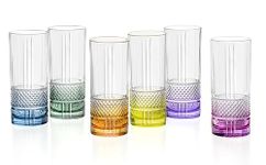 RCR Cristalleria Italiana Brillante Color Crystal Long Drink Water Juice Glass Tumbler -Set of 6 (370 ml, Multicolor,Italy Made)