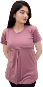 The Starmom Zipless Maternity Tops for Women | Cotton Round Neck Feeding T-Shirt for Easy Nursing & Breastfeeding | Half Sleeve T-Shirt for Pregnant Women | Maternity Top Wear for Mothers