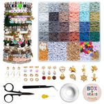 Clay Beads & Charms Bracelet Making Kit by Box-O-Beads, 6000 pcs Polymer Clay Heishi Beads and Charms Kit for Bracelet & Jewelry Making, DIY Bracelet Making Kit for Kids & Teens Ages 8-12, 24 Earth Tone Colors