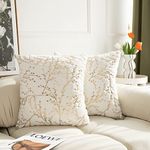 LIGICKY Set of 2 Fluffy White Faux Fur Pillow Covers with Gold Branches Glitter Printed Throw Pillows Decorative Soft Furry Sparkling Square Cushion Cases for Sofa Bedroom Party Décor, 20 x 20 inch