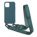 PuYu Zhe Case Compatible with iPhone 13 Crossbody Case Silicone Soft Matte,Cover TPU Shell Adjustable Neck Cord Strap Stylish Shockproof Case,Lanyard Case-Dark Green