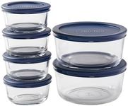 Anchor Hocking 12 Piece Glass Storage Containers with Lids (6 Glass Food Storage Containers & 6 Navy Blue SnugFit Lids)