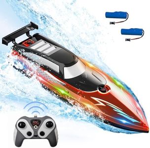 Yavozokl Self-Righting 2.4GHz RC Boat with LED Lights - 20MPH High-Speed Waterproof Remote Control Boat for Pools & Lakes, Anti-Collision Design, Rechargeable Battery - Water Toy for Kids and Adults