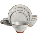 Gibson Elite Terranea Round Reactive Glaze Terra Cotta Dinnerware Set, Service for Four (12pcs), White