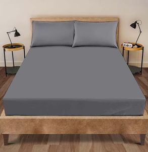 EGYPTO 100% Brushed Cotton Flannelette Double Fitted Sheets – 25cm / 10" Deep Fitted Sheet – Soft & Breathable – Thermal Bed Sheets (25cm / 10", Grey)