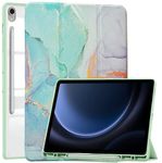 ProElite Cover for Samsung Galaxy Tab S9 FE 10.9 inch Cover Case, Smart Flip Case Cover for Samsung Galaxy Tab S9 FE 10.9 inch with S Pen Holder, Marble Green [Transparent Back]