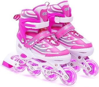 SELLMONK Inline Skates Size Adjustable All Pure PU Strong Wheels Aluminium with LED Flash Light on Wheels, Skating Boy Age Group 6-15 Years (Pink)