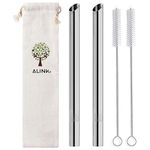 ALINK Reusable Boba Straws, 1/2" Wide Stainless Steel Metal Smoothie Straws for Bubble Tea/Tapioca Pearl, 2 Straws + 2 Cleaning Brush + 1 Case-Silver