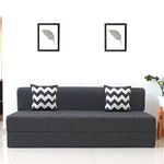 uberlyfe 3 Seater Sofa Cum Bed | Jute Fabric Washable Cover | 2 Cushions Zigzag Pattern | Dark Grey | 6' X 6.5' Feet