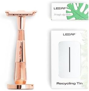 Leaf Shave | The Thorn Razor Set, Rose Gold - Includes Thorn Razor, Matching Stand, 50-Pack of Single-Edge Blade Refills, and Blade Bank