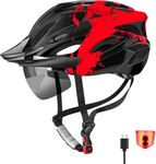 RaMokey Bike Helmet for Men and Women, Lightweight Cycle Helmet with LED Light Magnetic Goggle Sun Visor, Mountain & Road Bicycle Helmets for Adult Cycling Adjustable Size 57-62cm (Red)