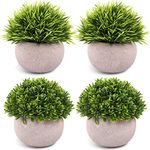 Dekorly® 4 Packs Artificial Potted Plants Bathroom Fake Shelf Plant Office Table Decor Mini Green Faux Topiary Kitchen Cabinet Farmhouse Decorations (4 Plastic Pots)