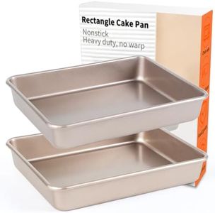 Barlket Nonstick Rectangle Cake Pan, 9x11 Inch Baking Pan, Deep Lasagna Pan, Bread Pan Toaster Oven Tray Bakeware, Heavy Duty Baking Sheet Pans, 11x9x2 Inch, Pack of 2, Gold, Easy Release