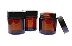 Avalon Cosmetic Packaging - PACK of 3 - Empty AMBER Glass Jars with Black Urea Airtight Lids for Aromatherapy Blends/Creams/Candlemaking (30ml)