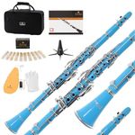 Mendini MCT-SB+SD+PB Sky Blue ABS B Flat Clarinet with Case, Stand, Pocketbook, Mouthpiece, 10 Reeds and More