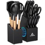 ACOQOOS Knife Set with Kitchen Utensils Set - Complete 18-Piece Knife Set forKitchen with Block - Includes 10-Piece Knives & 6-Piece Silicone Utensil