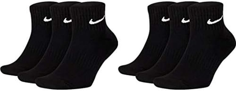 Nike SX7667 Short Socks 6 Pairs Men's Women's Ankle High White Black Value Set Everyday Cotton Cushioned Ankle Sports Socks Size 1 3 5 7 9 11 13 15 17 - White -