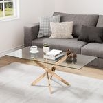 GOLDFAN Glass Coffee Table with Golden Legs, Modern Rectangle Coffee Table for Living Room, 47.24"x23.62"x18.11" (Gold)