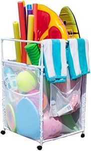 Essentially Yours Rolling Pool Noodle Storage Organizer Bin, Standard Noodle Holder, (25.4" W x 26" L x 40.5" H), White Style 510643