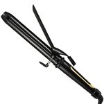 Lanvier 1.25 Inch Clipped Curling Iron with Extra Long Tourmaline Ceramic Barrel, Professional Hair Curler up to 450°F with Dual Voltage for Traveling, Hair Waving Style Tool for Girls & Women –Black