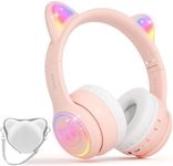 IFECCO Kids Wireless Headphones with Microphone,Children Girls Bluetooth Headphones with Case,LED Lights Cat Ear Headphones for iPad/Children's Tablet/Smartphone/School