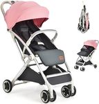 Maxmass Pink Baby Stroller, Foldable Pushchair with Adjustable Canopy, Backrest & Storage Basket, 5-Point Harness, 0-3 Years