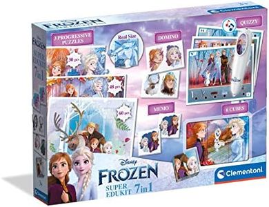 Clementoni Edukit 7 en 1-Disney Frozen 2, Kit de Juegos con dominó, boli Interactivo, Puzzles y Mucho más, a Partir de 3 años (18112), Multicolor (18110)