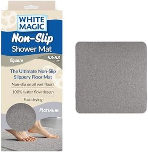 White Magic Non-Slip Shower Mat Square, 53x53 cm, Anti-Slip, Fast Drying, 100% Water Flow, Durable & Machine Washable – Ideal for Small Showers, Bathtubs, Bathrooms, and Boats (Platnium)