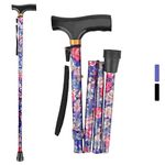 ALOCH Folding Walking Stick for ladies Walking stick 93CM (FOR ALL Heights)- Heavy Duty Durable & Foldable Walking Sticks for Women, Extendable & Collapsible Mens Walking stick UK (Purple Flower)