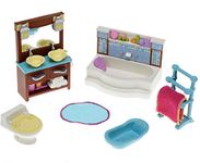 Fisher Price Loving Family Dollhouse Deluxe Decor Furniture - BATHROOM with Bathtub, Towel Rack with Towel, Toilet Bowl, Baby Bathtub, Vanity Drawer Cabinet with Double Sink and Rug (Dollhouse Sold Separately)
