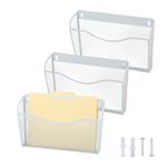 EASEPRES 3 Pack White Mesh Wall Mounted File Holder Organizer Metal Hanging Vertical Paper Mails Rack Storage Wire Single Document Filling Holder Pocket for Office and Home