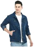 Men Long Sleeve Button Down Slim Fit Wear Denim Jacket. (IN, Alpha, XL, Denim Dark)