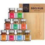 BBQ Rub Gift Set - Spice Gift Set in Premium Wooden Box - Great Grilling Gift for Father’s Day, Christmas, Birthday for Him, Dad, Men, or Her - Unique Barbecue Seasonings (Set of 9)