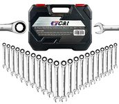 C&T 22-Piece Ratcheting Combination Wrench Set, SAE & Metric,72 Teeth,CR-V Steel,1/4"-3/4" & 6-18mm,Ratchet Wrenches Set with Organizer Box