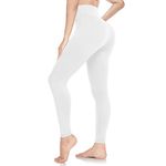 ACTINPUT White Leggings for Women Soft High Waisted Tummy Control Leggings Sports Workout Gym Running Yoga Pants(White,L-XL)